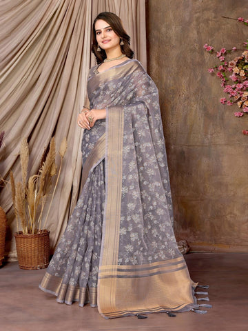 Ethnic Motifs Zari Woven Design Banarasi Saree